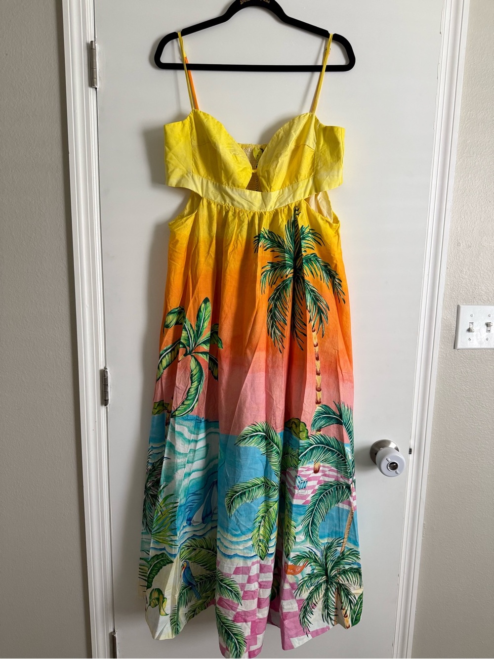 FARM Rio Yellow Orange Pink Blue Tropical Palm Maxi Dress - Picture 5 of 5